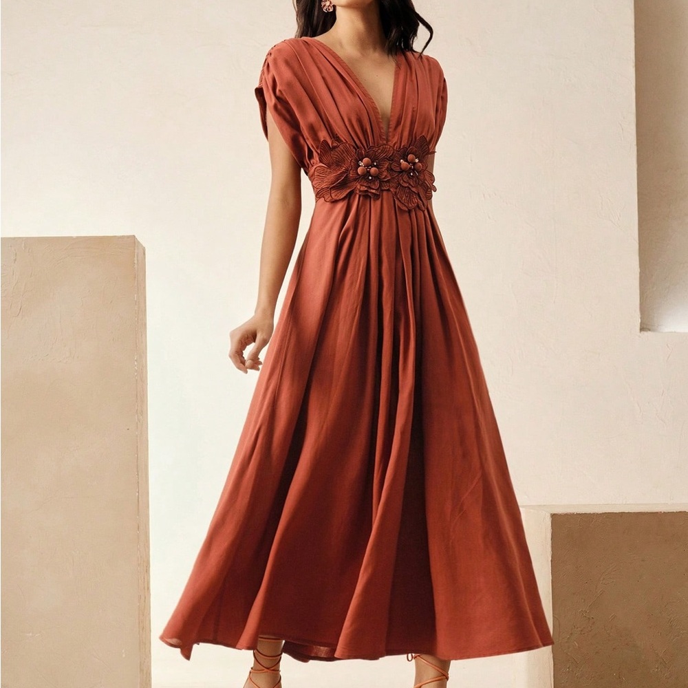 Elegant Rust Maxi Dress